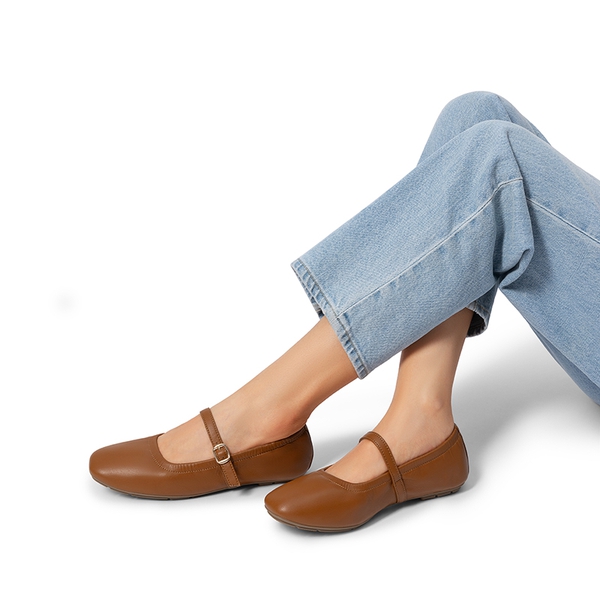Women's Bendable Non-Slip Mary Jane Ballet Flats - BROWN - 6
