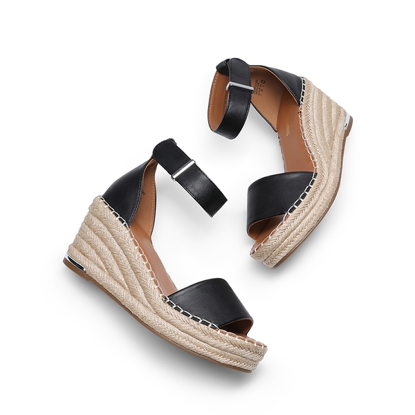 Adjustable Ankle Strap Espadrille Platform Sandals - BLACK - 4