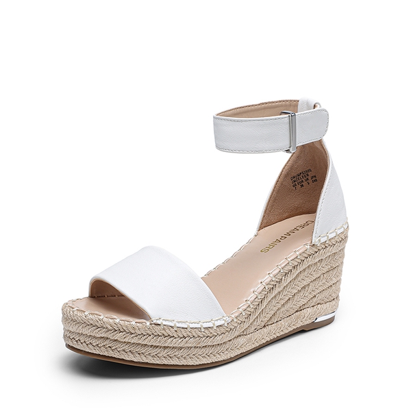 Adjustable Ankle Strap Espadrille Platform Sandals - WHITE -  0
