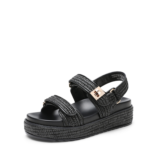 Comfort Arch Support Platform Casual Sandals - BLACK-RAFFIA -  0