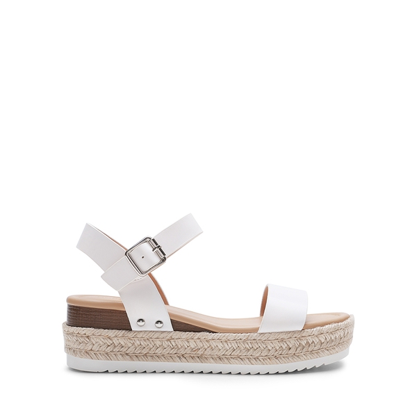 Buckle Jute Wedge Heel Sandals - WHITE - 1