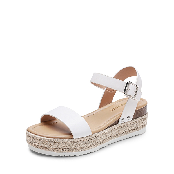 Buckle Jute Wedge Heel Sandals - WHITE -  0
