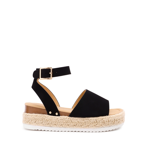 Wide-Toe Wedge Platform Espadrille Sandals - BLACK - 1
