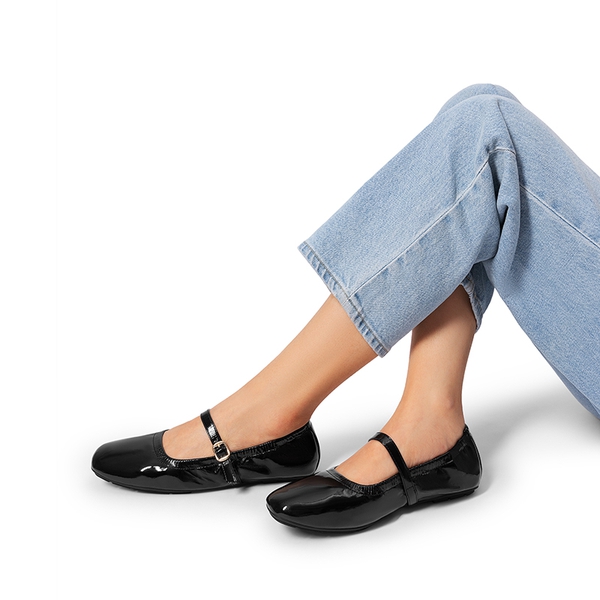 Women's Bendable Non-Slip Mary Jane Ballet Flats - BLACK-PAT - 6