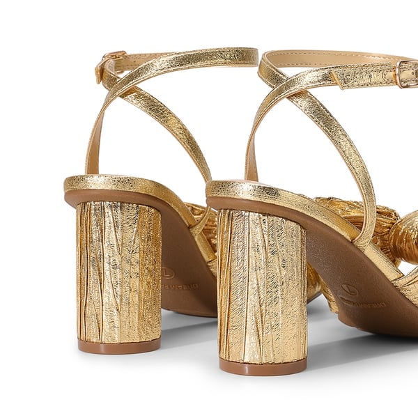 Ankle Strap Bow Block Heel Sandals - GOLD - 3