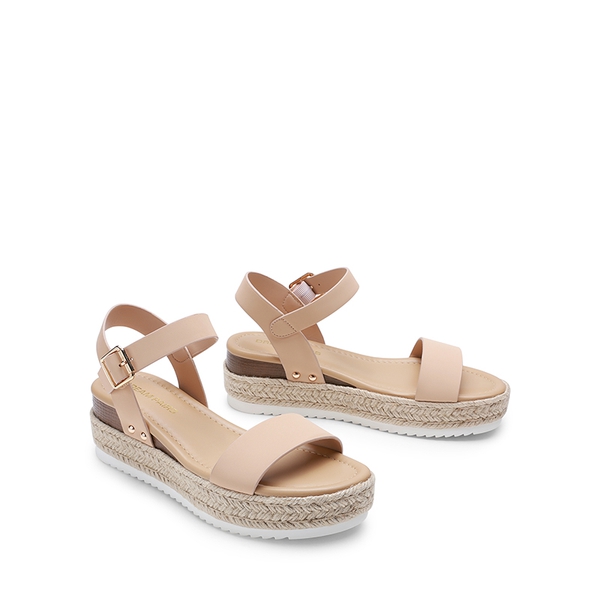 Buckle Jute Wedge Heel Sandals - NUDE - 3