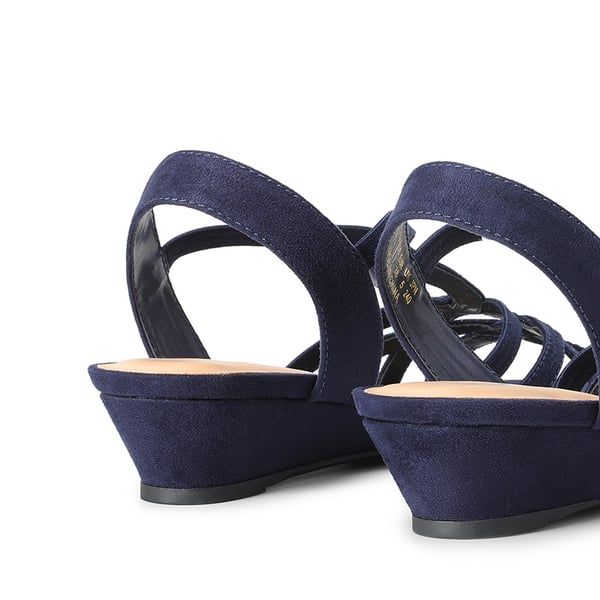 Slip-On Chic Strappy Wedge Sandals - NAVY - 2
