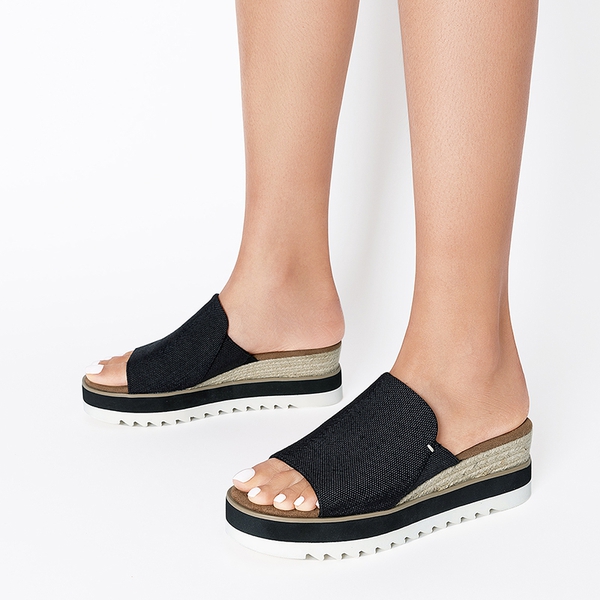 Lightweight Canvas Upper Wedge Sandals - BLACK - 6