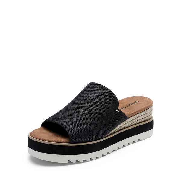 Lightweight Canvas Upper Wedge Sandals - BLACK -  0