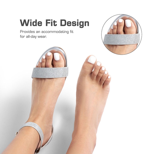 Wide-Toe Ankle Strap Low Wedge Sandals - SILVER - 2