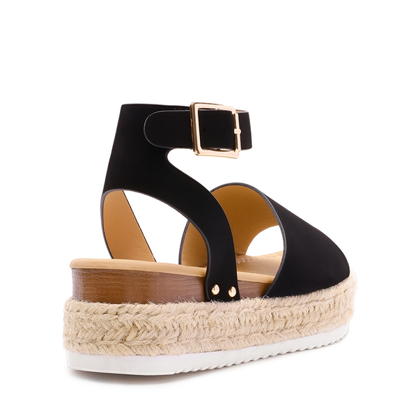 Wide-Toe Wedge Platform Espadrille Sandals - BLACK - 2