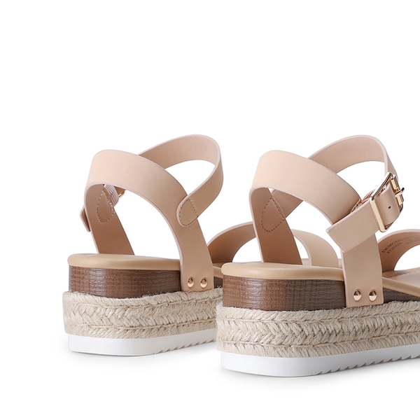 Buckle Jute Wedge Heel Sandals - NUDE - 2