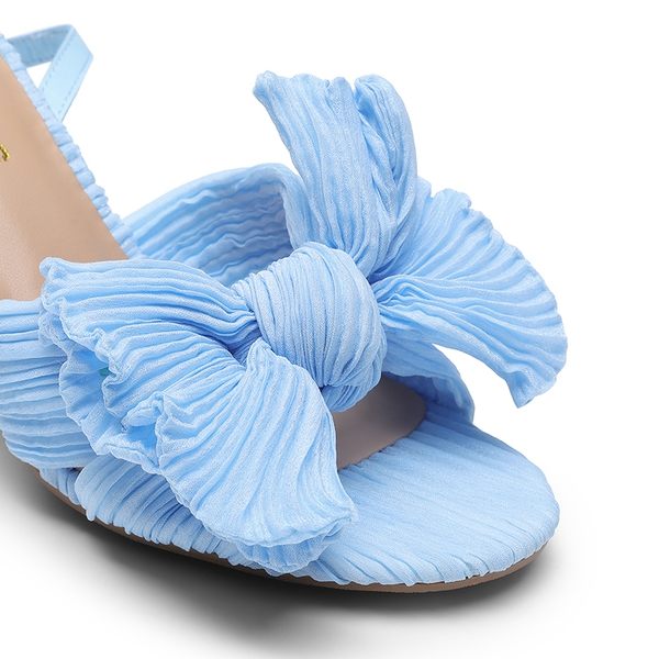 Ankle Strap Bow Block Heel Sandals - BLUE - 4