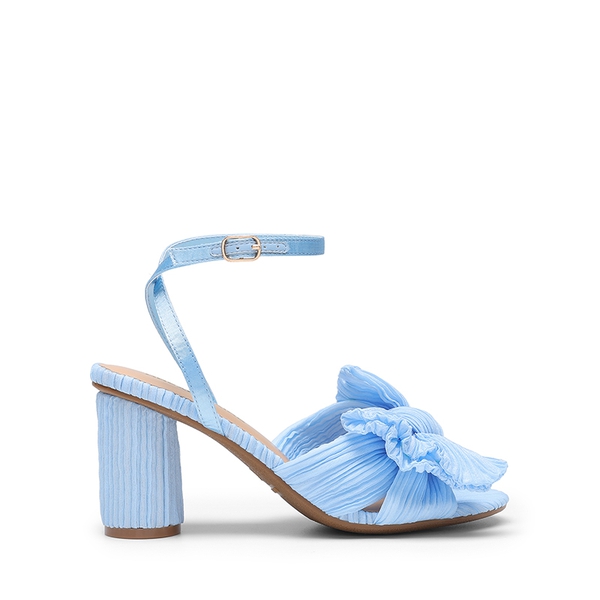Ankle Strap Bow Block Heel Sandals - BLUE - 1