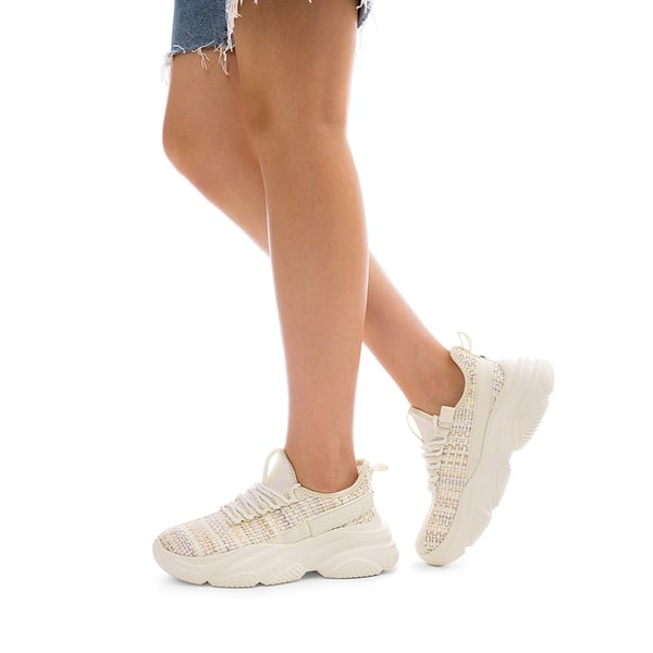 Women's Lightweight Mesh Lining Knit Sneakers - BEIGE/RAINBOW - 6