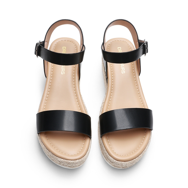 Buckle Jute Wedge Heel Sandals - BLACK - 4