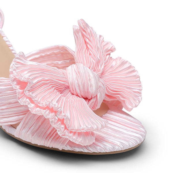 Ankle Strap Bow Block Heel Sandals - PINK - 4