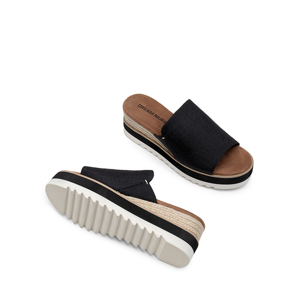Lightweight Canvas Upper Wedge Sandals - BLACK - 3