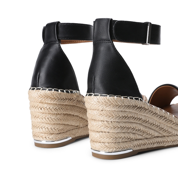 Adjustable Ankle Strap Espadrille Platform Sandals - BLACK - 5