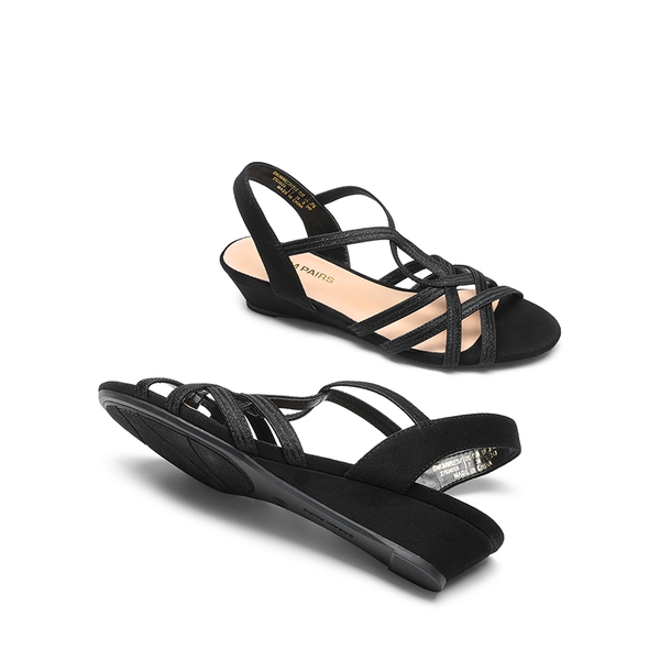 Slip-On Chic Strappy Wedge Sandals - BLACK - 4