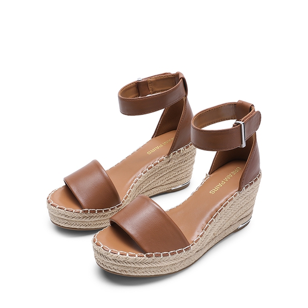 Adjustable Ankle Strap Espadrille Platform Sandals - BROWN - 2