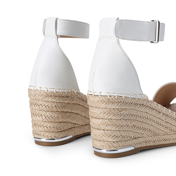 Adjustable Ankle Strap Espadrille Platform Sandals - WHITE - 5