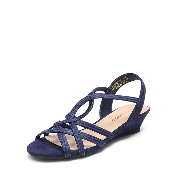 Slip-On Chic Strappy Wedge Sandals - NAVY -  0