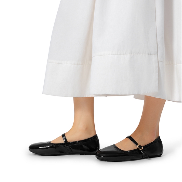 Women's Bendable Non-Slip Mary Jane Ballet Flats - BLACK-PAT - 7