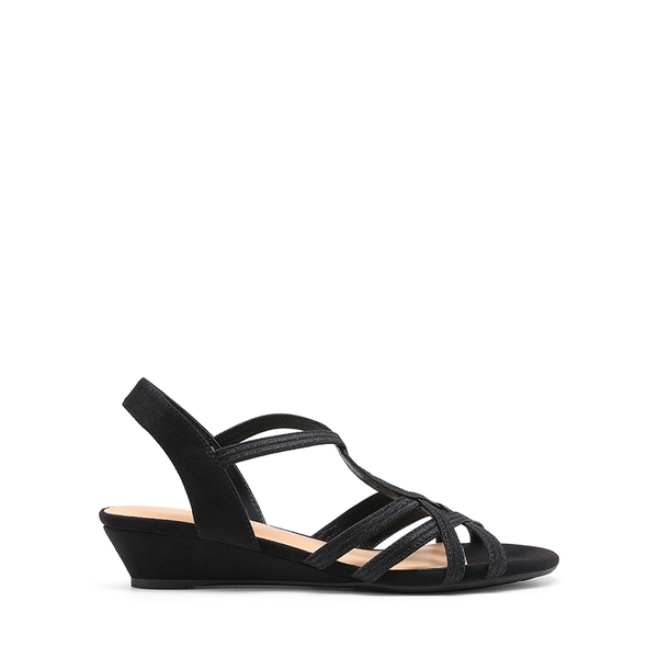 Slip-On Chic Strappy Wedge Sandals - BLACK - 1