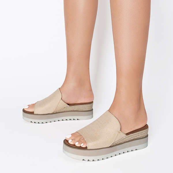 Lightweight Canvas Upper Wedge Sandals - NUDE - 6