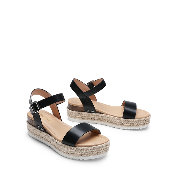 Buckle Jute Wedge Heel Sandals - BLACK - 3