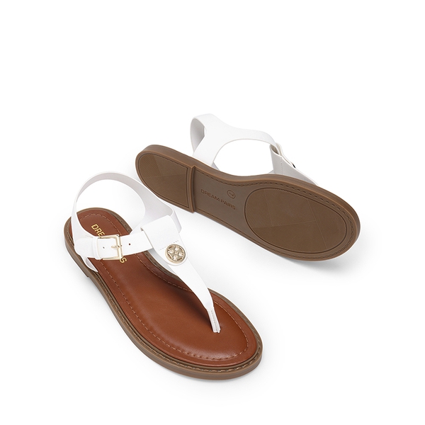 Comfortable Chic T-strap Flat Sandals - WHITE - 5