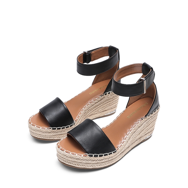 Adjustable Ankle Strap Espadrille Platform Sandals - BLACK - 2