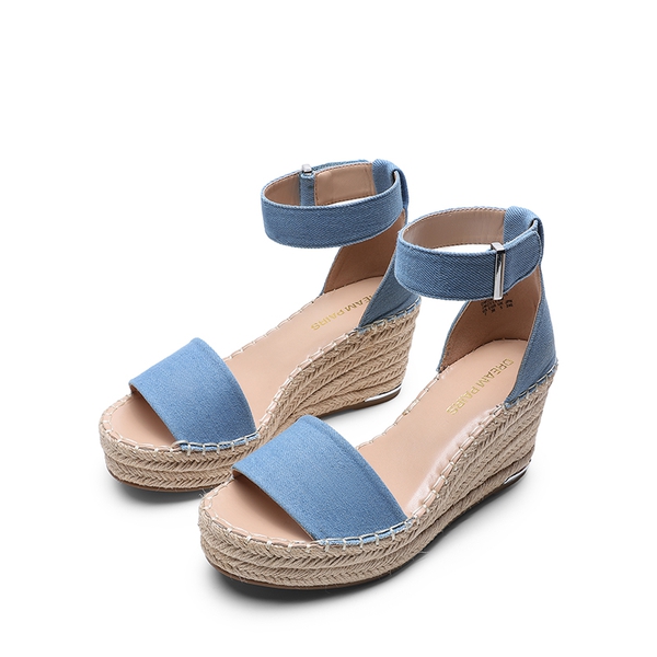 Adjustable Ankle Strap Espadrille Platform Sandals - DENIM BLUE - 2