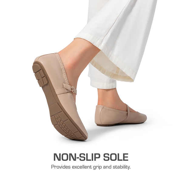 Women's Bendable Non-Slip Mary Jane Ballet Flats - NUDE - 5