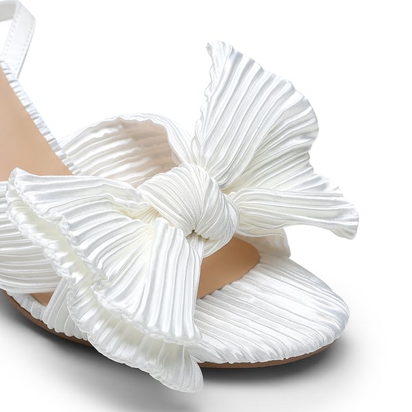 Ankle Strap Bow Block Heel Sandals - WHITE - 4