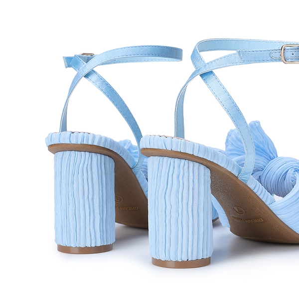 Ankle Strap Bow Block Heel Sandals - BLUE - 3