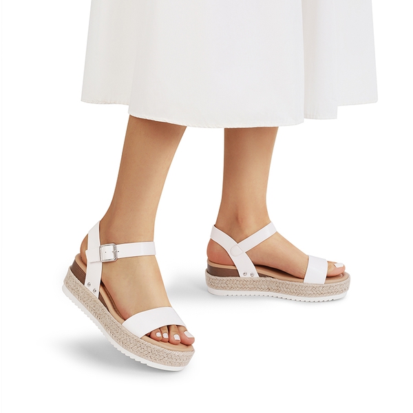 Buckle Jute Wedge Heel Sandals - WHITE - 6