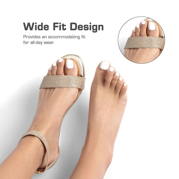 Wide-Toe Ankle Strap Low Wedge Sandals - GOLD - 2