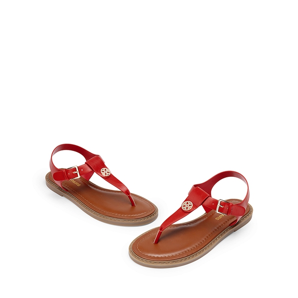 Comfortable Chic T-strap Flat Sandals - RED - 4