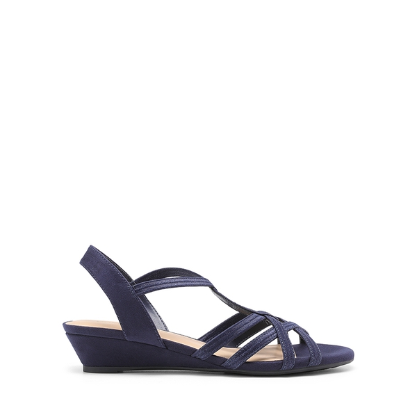 Slip-On Chic Strappy Wedge Sandals - NAVY - 1