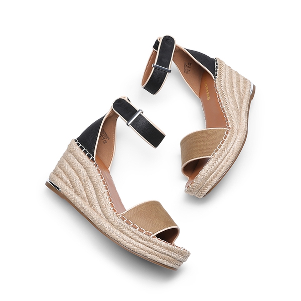 Adjustable Ankle Strap Espadrille Platform Sandals - BLACK/BROWN - 4