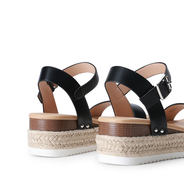 Buckle Jute Wedge Heel Sandals - BLACK - 2