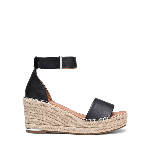 Adjustable Ankle Strap Espadrille Platform Sandals - BLACK - 1