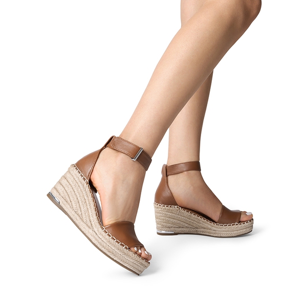 Adjustable Ankle Strap Espadrille Platform Sandals - BROWN - 7