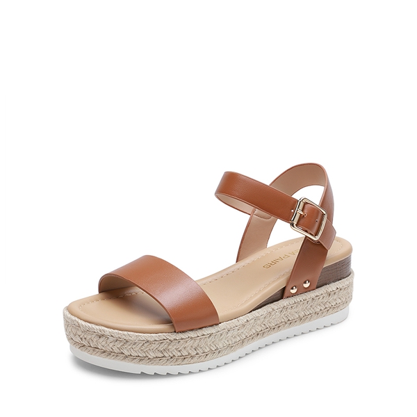 Buckle Jute Wedge Heel Sandals - BROWN -  0