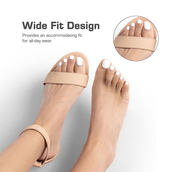 Wide-Toe Ankle Strap Low Wedge Sandals - NUDE - 2