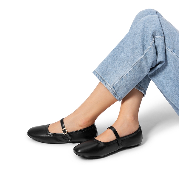 Women's Bendable Non-Slip Mary Jane Ballet Flats - BLACK - 6