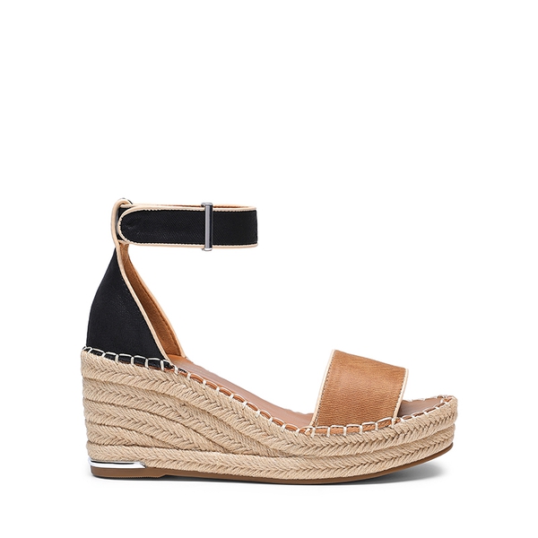 Adjustable Ankle Strap Espadrille Platform Sandals - BLACK/BROWN - 1
