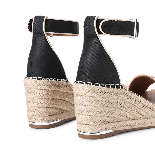 Adjustable Ankle Strap Espadrille Platform Sandals - BLACK/BROWN - 5